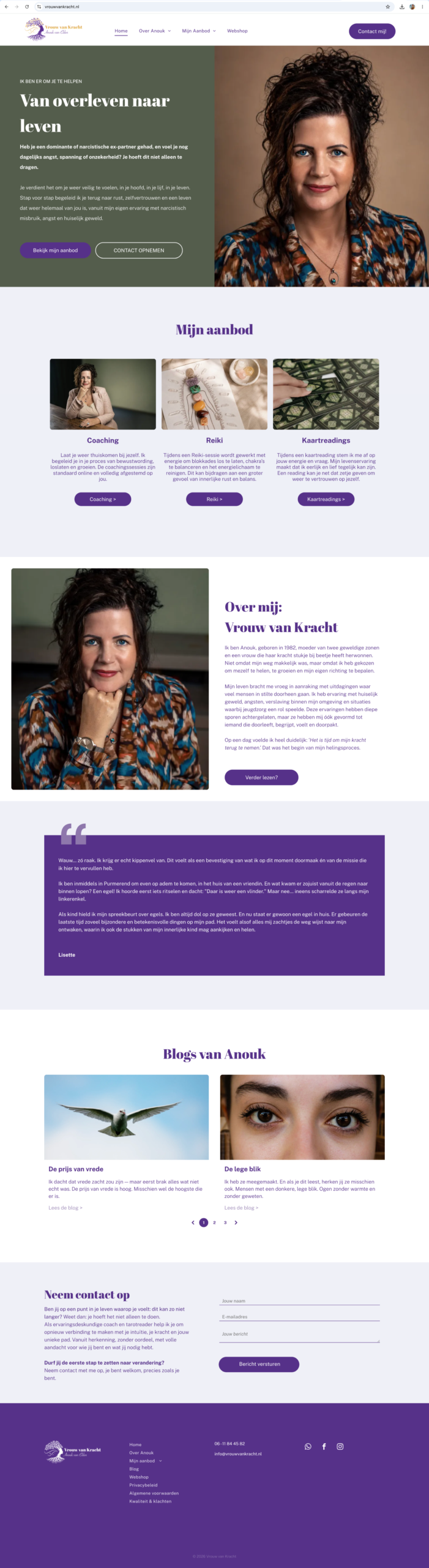 Homepage website Vrouw van Kracht